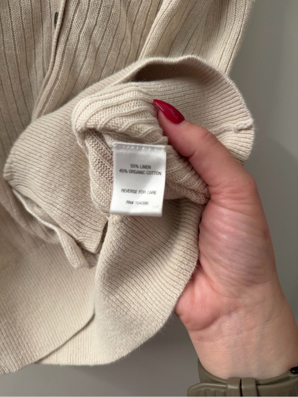Garnet Hill Cream Ribbed V-Neck Button-Front Sleeveless Top - Picture 4 of 4